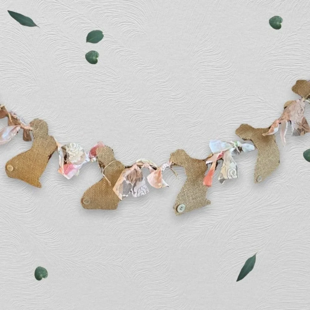 DIY Easter Bunny Burlap‎ Tied Rag Banner Kit Garland Cottage Romantic Farmhouse